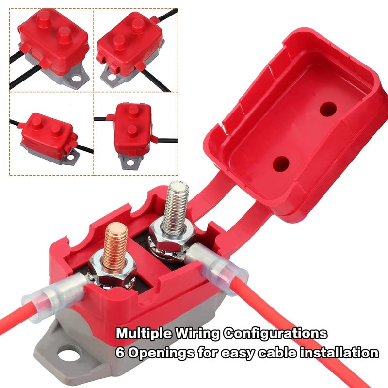 AMOMD 50 Amp 12V-24V Automatic Reset Circuit Breaker with Red Cover Stud Bolt Shortstop for Car Solar Boat RV and More (50A 2Pcs) - Image 5